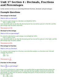 Unit 17 Section 4 : Decimals, Fractions and Percentages