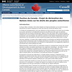 Position du Canada : Projet de déclaration des Nations Unies sur les droits des peuples autochtones