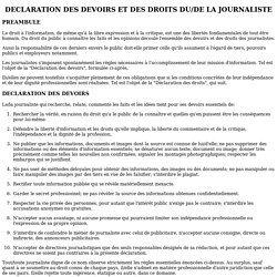 DECLARATION DES DEVOIRS ET DES DROITS DU/DE LA JOURNALISTE