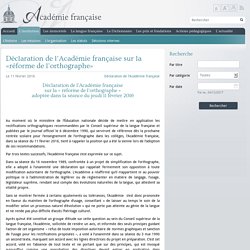 Déclaration de l’Académie française sur la «réforme de l’orthographe»