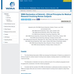 Declaration of Helsinki - Ethical Principles for Medical Research Involving Human Subjects