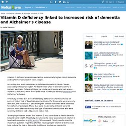 Vitamin D deficiency linked to increased risk of dementia and Alzheimer's disease