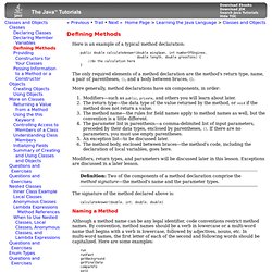 Defining Methods (The Java™ Tutorials > Learning the Java Language > Classes and Objects)