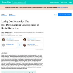 Losing Our Humanity: The Self-Dehumanizing Consequences of Social Ostracism