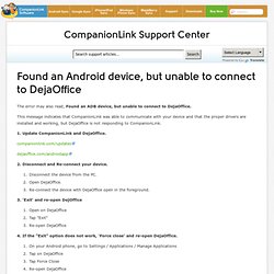 Found an Android device, but unable to connect to DejaOffice