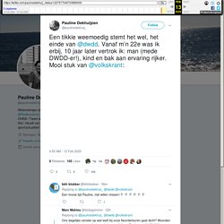 Pauline Dekhuijzen on Twitter: "Een tikkie weemoedig stemt het wel, het einde van @dwdd. Vanaf m’n 22e was ik erbij, 10 jaar later vertrok ik: man (mede DWDD-er!), kind en bak aan ervaring rijker. Mooi stuk van @volkskrant: