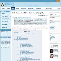Risk Management Plan Deliverable Template - MIKE2.0, the open so
