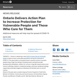 Ontario Delivers Action Plan to Increase Protection for Vulnerable People and Those Who Care for Them