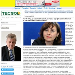 11 déc. 2020 Carole Delga, présidente d’Occitanie, alerte sur le projet de démantèlement d’EDF et ses répercussions en Région