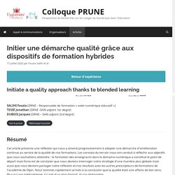 Initier une démarche qualité grâce aux dispositifs de formation hybrides – Colloque PRUNE