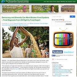 Democracy and Diversity Can Mend Broken Food Systems - Final Diagnosis from UN Right to Food Expert