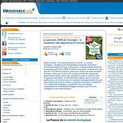 Le palmarès 2009 de l'écologie : le classement des départements français