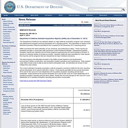 Department of Defense Selected Acquisition Reports (SARs) (As of December 31, 2013)