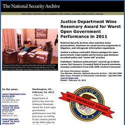 Justice Department Wins Rosemary Award for Worst Open Government Performance in 2011