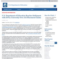 10/13/16: U.S. Dept of Ed Reaches Settlement with DeVry University Over Job Placement Claims