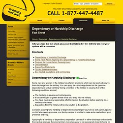 Dependency or Hardship Discharge: Fact Sheet · GI Rights Hotline: Military Discharges and Military Counseling