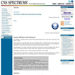CNS Spectrums: The Future of Depression Psychopharmacology