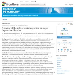 A Review of the Role of Social Cognition in Major Depressive Disorder