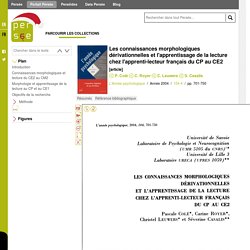 Les connaissances morphologiques dérivationnelles et l'apprentissage de la lecture chez l'apprenti-lecteur français du CP au CE2