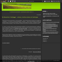 De Descartes à Heidegger : science, techno-science et technique - Aphorismes