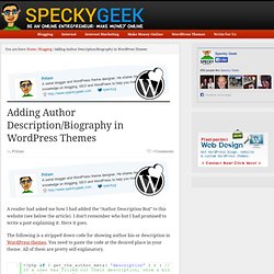 Adding Author Description/Biography in WordPress Themes