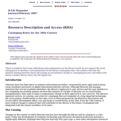Resource Description and Access (RDA): Cataloging Rules for the 20th Century