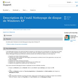 Description de l'outil Nettoyage de disque de Windows XP
