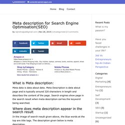 Meta Description for Search Engine Optimisation(SEO)