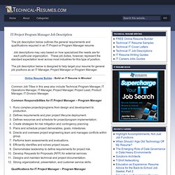 IT Project Program Manager Job Description