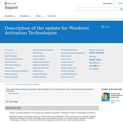 Description de la mise à jour pour Windows Activation Technologies