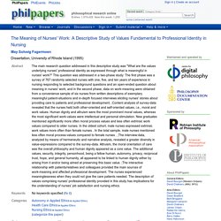 May Solveig Fagermoen, The Meaning of Nurses' Work: A Descriptive Study of Values Fundamental to Professional Identity in Nursing - PhilPapers