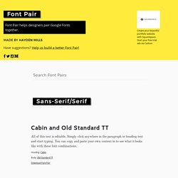 Font Pair - Helps designers pair Google Fonts together. Beautiful Google Font combinations and pairs.