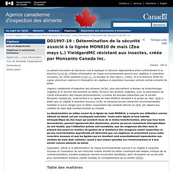 ACIA 27/04/11 DD1997-19 : Détermination de la sécurité associé à la lignée MON810 de maïs (Zea mays L.) YieldgardMC résistant au