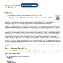 Articles, Determiners, and Quantifiers
