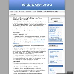 Criteria for Determining Predatory Open-Access Publishers (2nd edition)