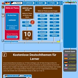 Deutsch Themen - gratis Deutsch Themen für die Deutschlektionen, Spiele und Tests @ Deutsch Spiele