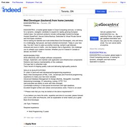 Wed Developer (backend) from home (remote) job - EGOCENTRIX Inc. - Toronto, ON