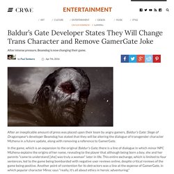 Baldur's Gate Developer States They Will Change Trans Character and Remove GamerGate Joke