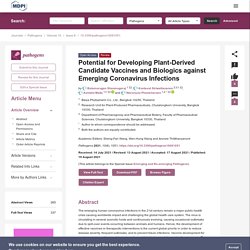 PATHOGENS 19/08/21 Potential for Developing Plant-Derived Candidate Vaccines and Biologics against Emerging Coronavirus Infections