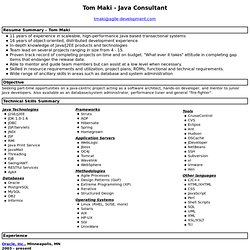 Tom Maki - Java Consultant, Agile Development Corporation - Resume