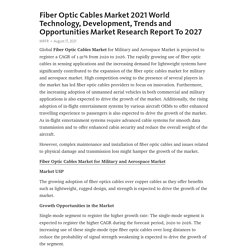 Fiber Optic Cables Market 2021 World Technology, Development, Trends and Opportunities Market Research Report To 2027 – Telegraph