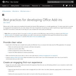 Add-in development best practices - Docs - Office Dev Center
