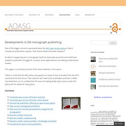 Developments in OA monograph publishing