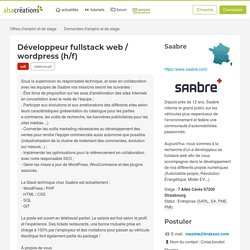 Développeur fullstack web / wordpress (h/f) - Offre d'emploi CDI (Saabre) - Alsacreations