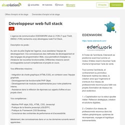 Développeur web full stack - Offre d'emploi CDI (EDENWORK) - Alsacreations