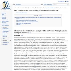 The Devonshire Manuscript/General Introduction