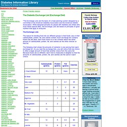 The Diabetic Exchange List (Exchange Diet)