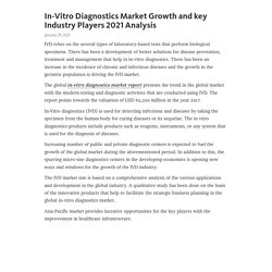In-Vitro Diagnostics Market Growth and key Industry Players 2021 Analysis  – Telegraph
