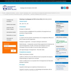 Didactique et pédagogie de l'EPS et des APSA - Catalogue des Formations Savoie