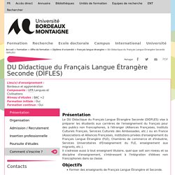 DU Didactique du Français Langue Étrangère Seconde (DIFLES)